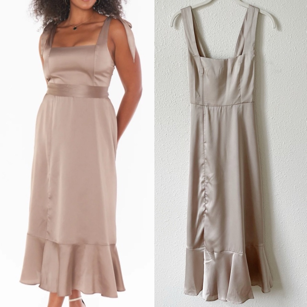Show Me Your Mumu Claire Midi Dress Dune Luxe Satin Size XXS Wedding Neutral